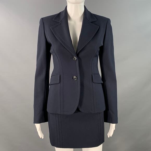 FUTURE OZBEK Size 4 Navy Polyamide Blend Single Breasted Blazer Mini Skirt Set - Picture 1 of 12